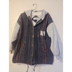 VTG 90's Striped Hooded Sweatshirt Braetan Egypt Woven Multicolor Button Up L XL